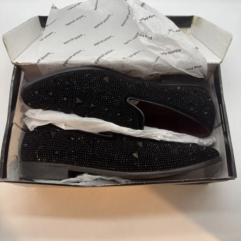 Alberto Fellini Sparko 24 Dress Shoes Men's 13 Loafers Black with Red Sole Spike